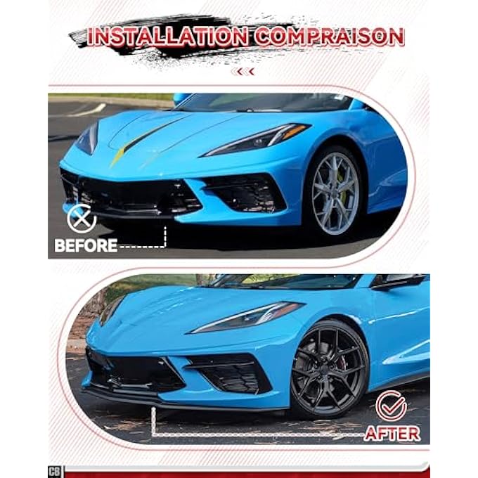 etesan Carbon Flash C8 Front Bumper Lip Splitter Fit for Corvette C8 Stingray Z51 2020-2025 ABS Front Bumper Lip Splitter Replacement Kit OEM #84869770 Protection Splitter Spoiler 3PCS - Image 2