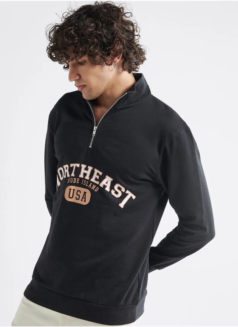 فاف Slogan Zip Through High Neck Sweatshirt