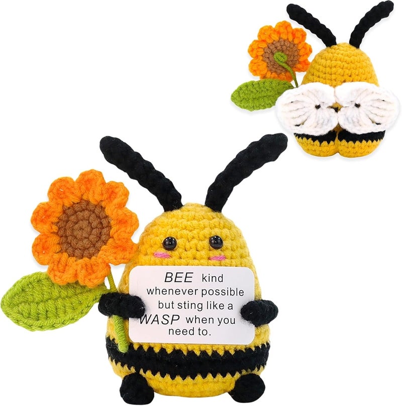 Happy Threads Bee with Sunflowers Plush with Inspirational Message Card, Handmade Crochet Emotional Support Keepsake, Cute Desk & Shelf Décor, Encouragement Gift for Friends, Teachers & Coworkers - Image 1