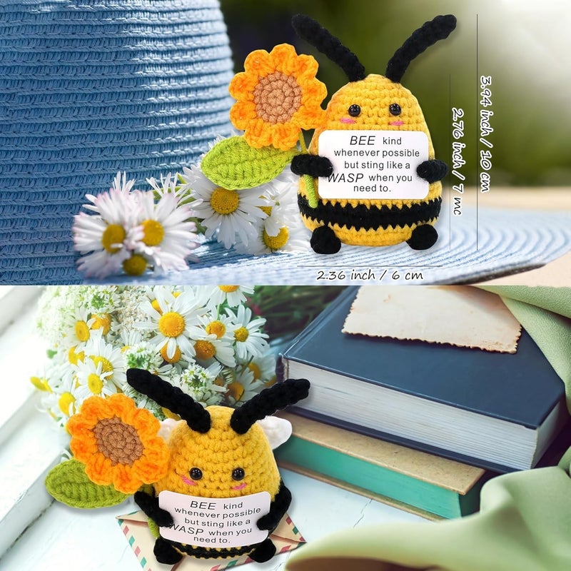 Happy Threads Bee with Sunflowers Plush with Inspirational Message Card, Handmade Crochet Emotional Support Keepsake, Cute Desk & Shelf Décor, Encouragement Gift for Friends, Teachers & Coworkers - Image 2