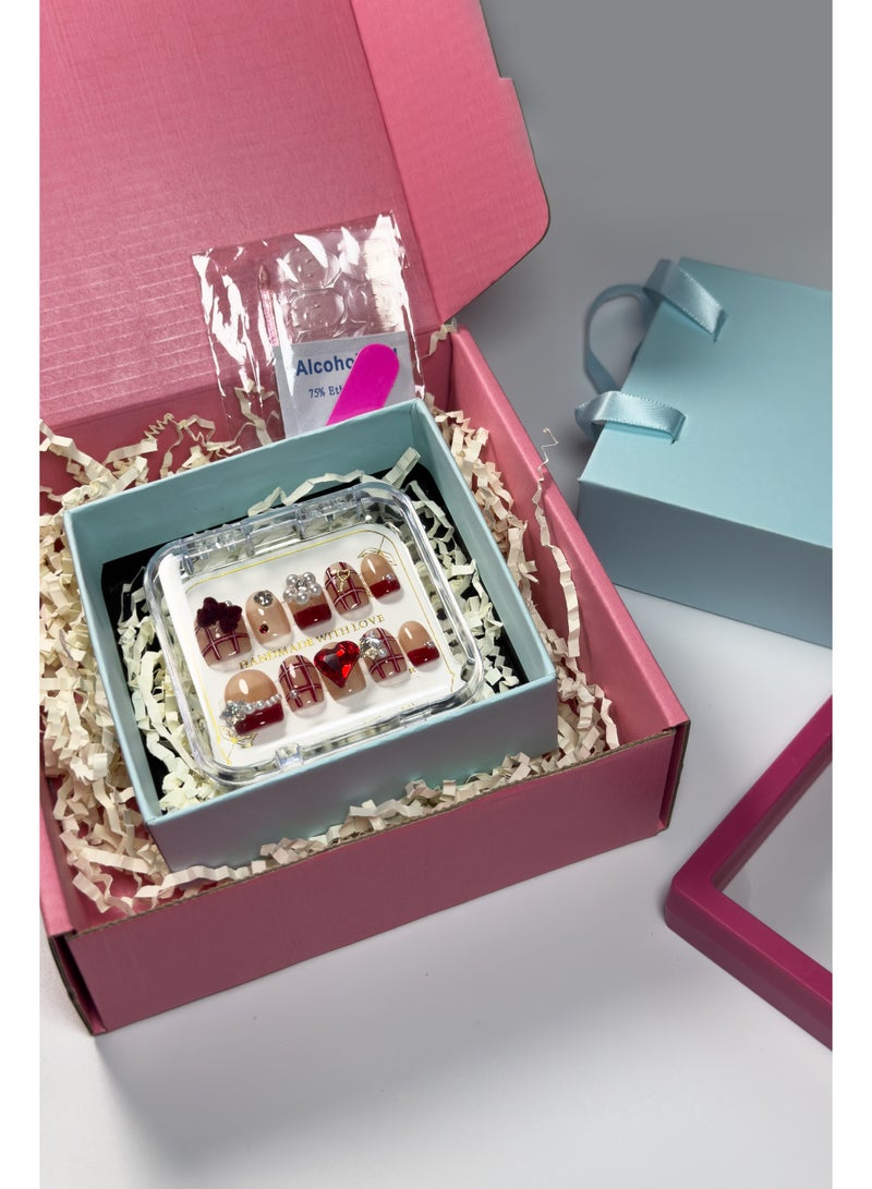 Generic Luxury 3D Press-On Gel Nails | Swarovski Crystals | Instant Wear | Premium Box | M Size  - Image 3