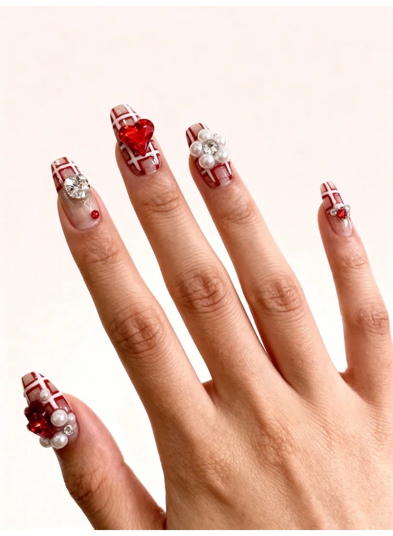 Orange Life Luxury 3D Press-On Gel Nails | Swarovski Crystals | Instant Wear | Premium Box | M Size - Image 3
