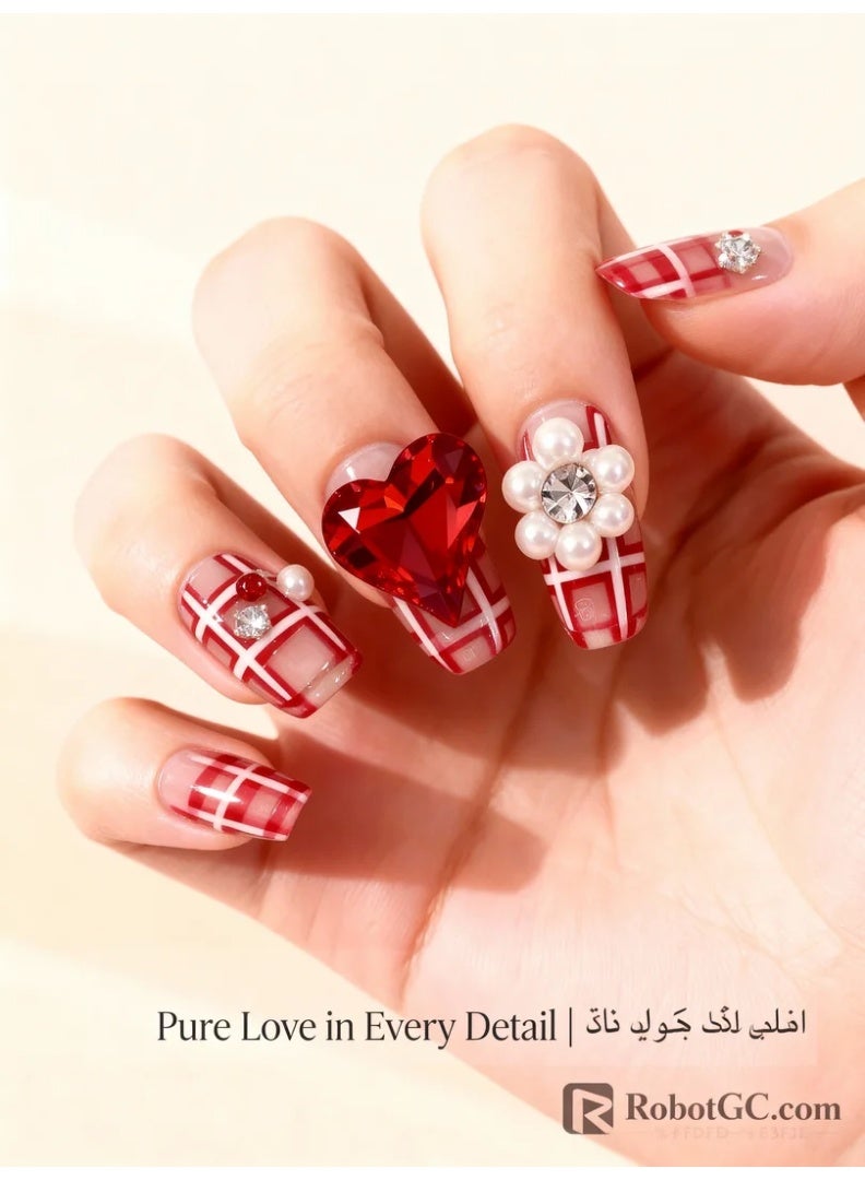 Orange Life Luxury 3D Press-On Gel Nails | Swarovski Crystals | Instant Wear | Premium Box | M Size - Image 5