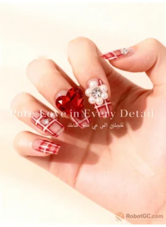 Orange Life Luxury 3D Press-On Gel Nails | Swarovski Crystals | Instant Wear | Premium Box | M Size - Image 4