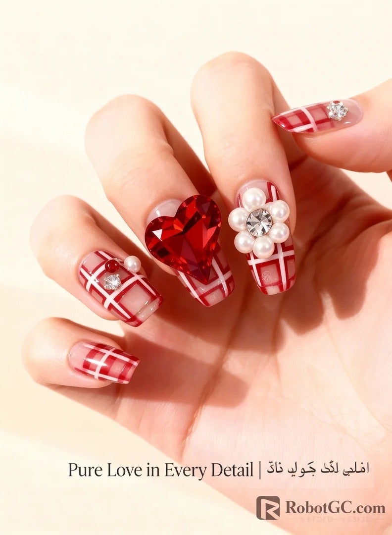 Orange Life Luxury 3D Press-On Gel Nails | Swarovski Crystals | Instant Wear | Premium Box | M Size - Image 2