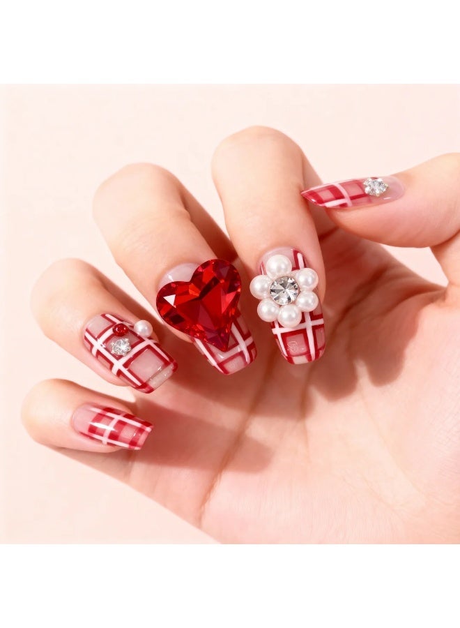 Orange Life Luxury 3D Press-On Gel Nails | Swarovski Crystals | Instant Wear | Premium Box | M Size - Image 1