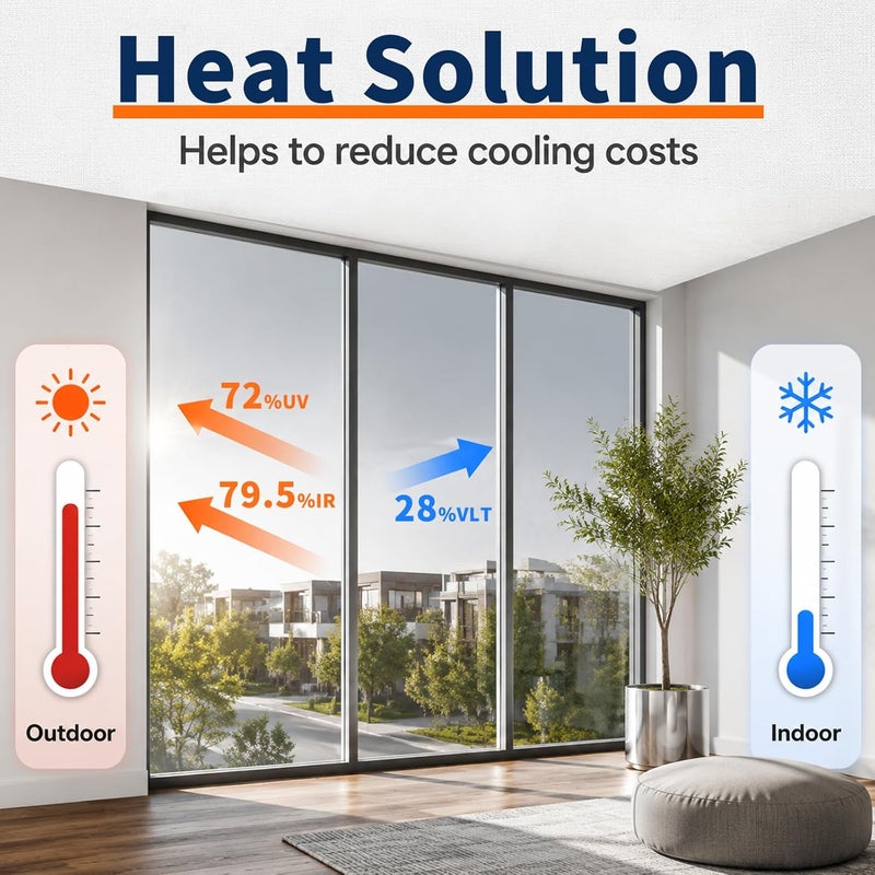WPCTEV Window Film One Way Mirror Film Daytime Privacy Static Non-Adhesive Decorative Heat Control Anti UV Window Tint for Home and Office Silver 6 Mil 17.5 Inch x 6.5 Feet - Image 3