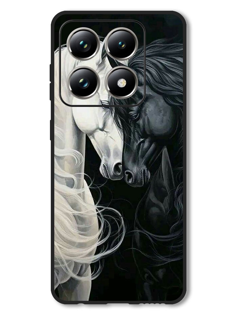 Theodor Case Compatible with Xiaomi 14T Pro Protection Shockproof Bumper Cover Black and White Horse - Image 1