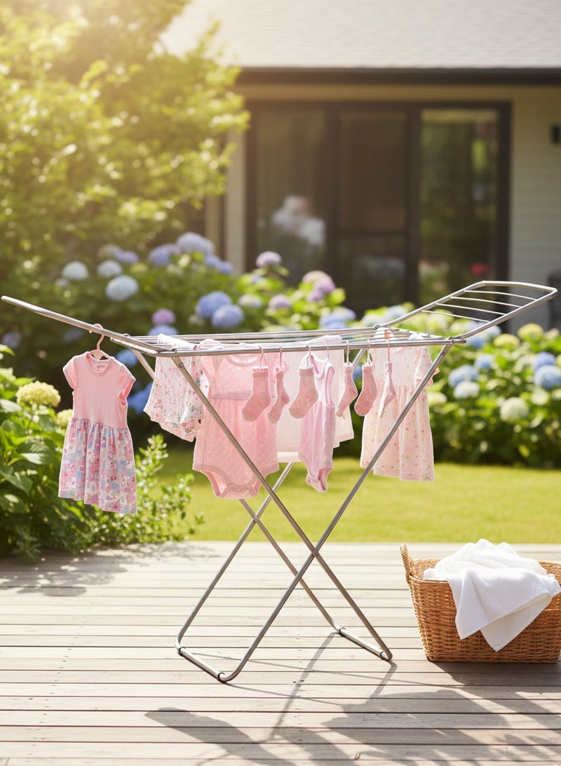 سويت هوم حامل تجفيف الملابس من الفولاذ المقاوم للصدأ، حامل مجفف ملابس عالي التحمل، موفر للمساحة، رف محمول وقابل للطي مثالي للمناطق الصغيرة - Image 2