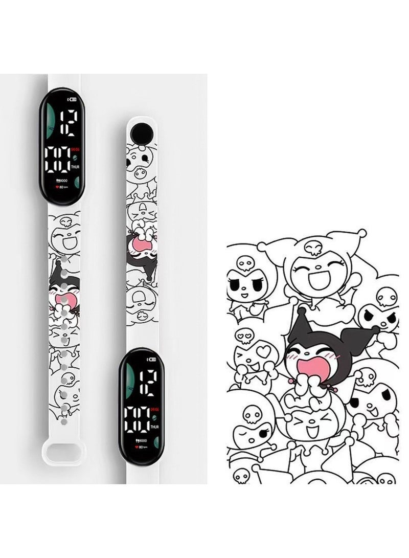 إتش إل تيك ساعة أطفال كرتونية 4 قطع، ساعة لمسة إلكترونية ضوئية LED كرتونية للأطفال المائية-هدية جميلة كرتونية للأطفال-تصميم LED الركوب الإلكتروني للأولاد اليومية المائية - Image 2