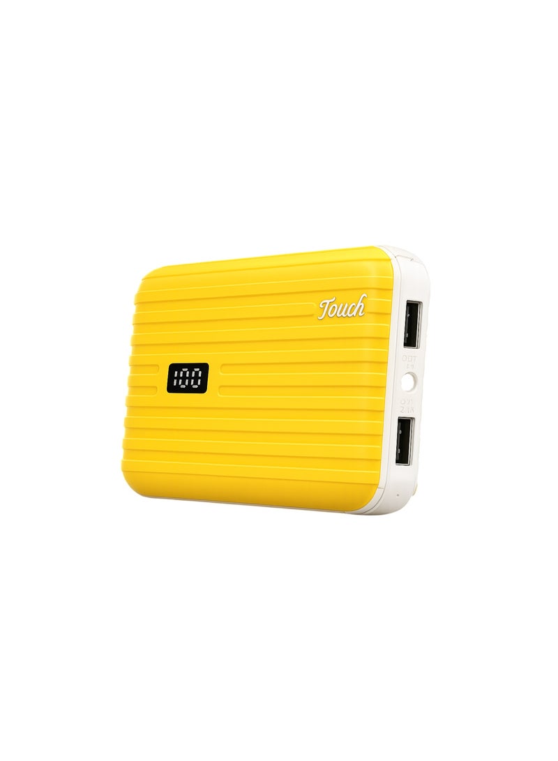 Touch 10000 mAh Power Bank with Flashlight and Dual USB Outputs, Yellow - Image 1