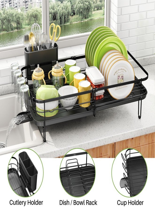 SNTD Dish Drying Rack, Expandable Dish Rack for Kitchen Counter, Metal Dish Drainer with Utensil & Cup Holder 13.8"-22.6" L x 12.1" W (Black) - Image 5