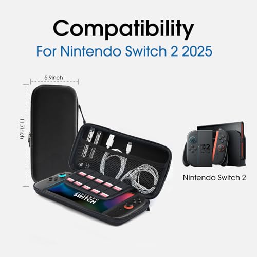 AM Case amCase Carrying Case for Nintendo Switch 2 [7.9''] 2025 - Protective Hard Shell Portable Travel Carrying Case Pouch for Switch Console and Accessories (Black) - Image 2
