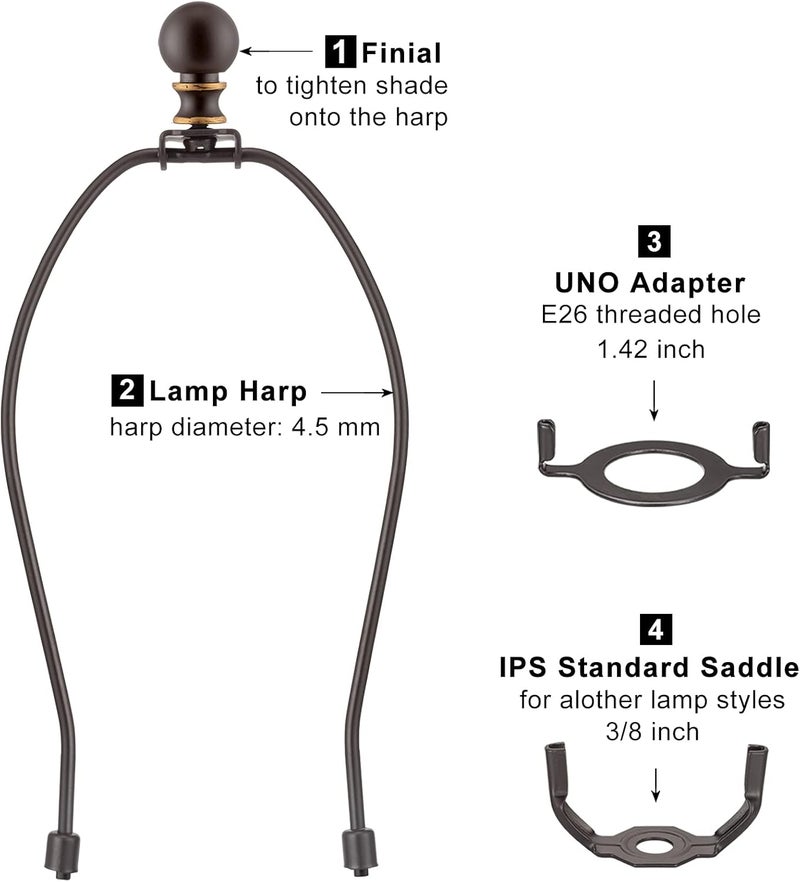Qc Bronze Lamp Shade Holder with Finials - 10 Inch, Set of 2, Standard Saddle, E26 Adapter, Lamp Hardware and Accessories - Image 2