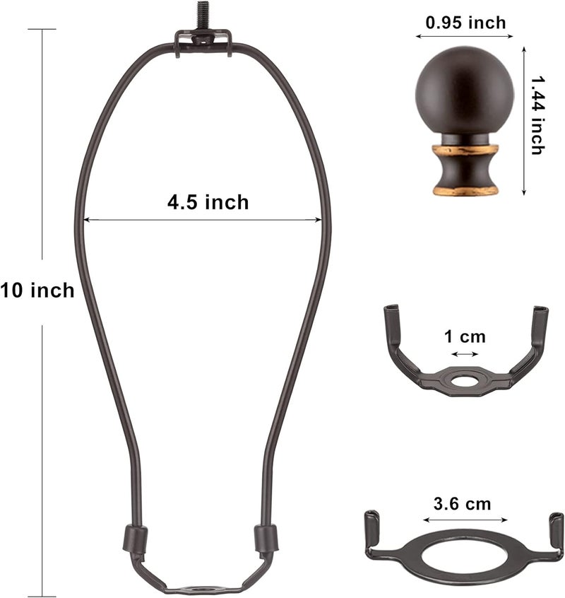 Qc Bronze Lamp Shade Holder with Finials - 10 Inch, Set of 2, Standard Saddle, E26 Adapter, Lamp Hardware and Accessories - Image 3