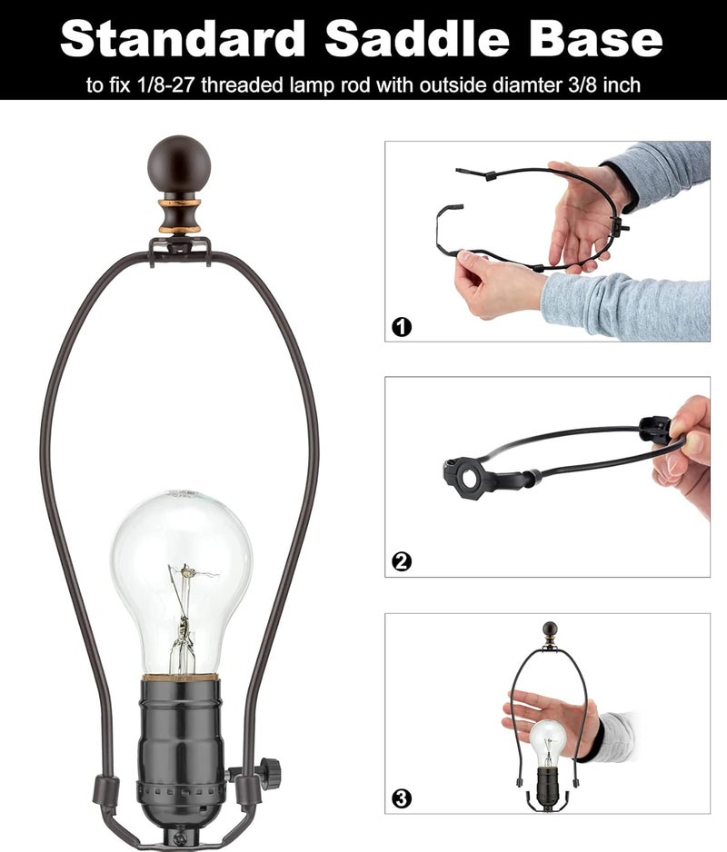 Qc Bronze Lamp Shade Holder with Finials - 10 Inch, Set of 2, Standard Saddle, E26 Adapter, Lamp Hardware and Accessories - Image 4