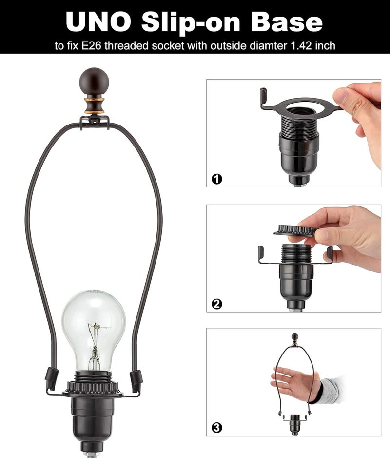 Qc Bronze Lamp Shade Holder with Finials - 10 Inch, Set of 2, Standard Saddle, E26 Adapter, Lamp Hardware and Accessories - Image 5