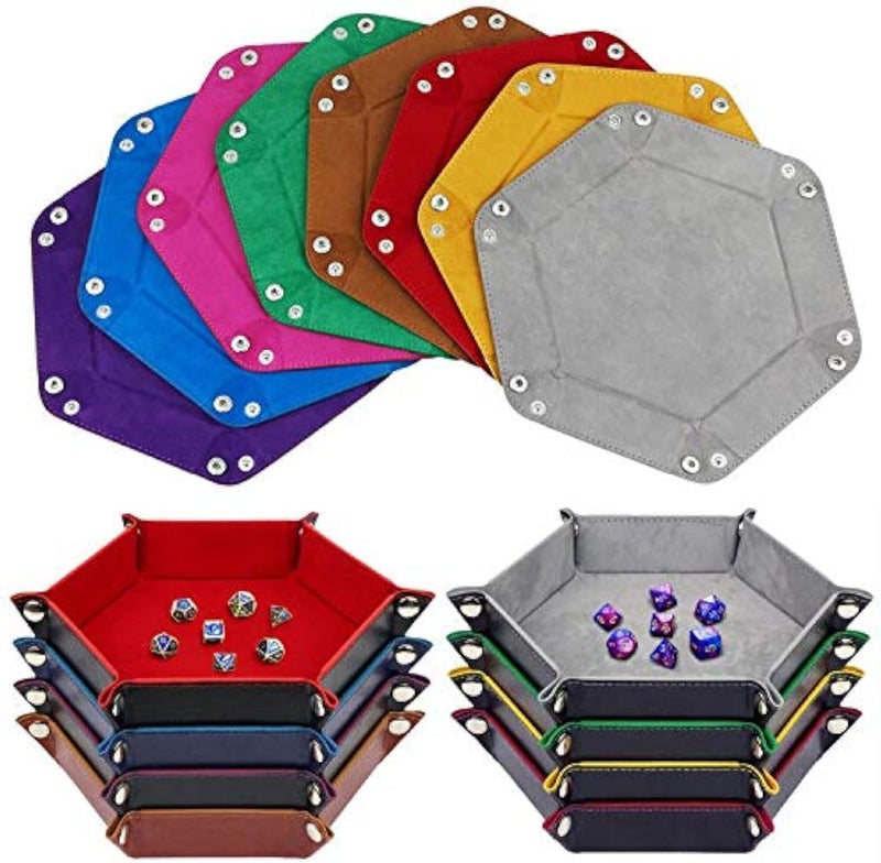 K. T. Fancy Dice Tray 8 Pieces Folding D&D Dice Tray Dice Holder Storage Box for Dice Rolling Tray PU Leather and Velvet. - Image 1
