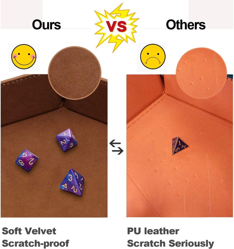 K. T. Fancy Dice Tray 8 Pieces Folding D&D Dice Tray Dice Holder Storage Box for Dice Rolling Tray PU Leather and Velvet. - Image 5