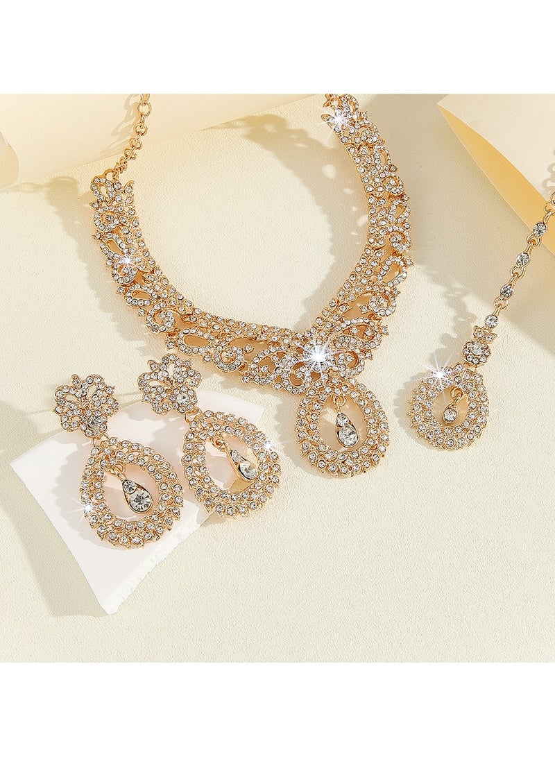 3 Piece Necklace Earrings Forehead Chain Set Shiny Chic Rhinestone Embellished Jewelry Set Perfect for Ladies Gifts for Girlfriends, Wife, Mother, Bridesmaids, Wedding Party, Evening Dance Party Accessories  - Image 2