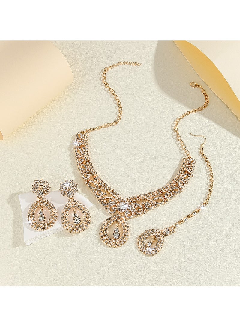 3 Piece Necklace Earrings Forehead Chain Set Shiny Chic Rhinestone Embellished Jewelry Set Perfect for Ladies Gifts for Girlfriends, Wife, Mother, Bridesmaids, Wedding Party, Evening Dance Party Accessories  - Image 3