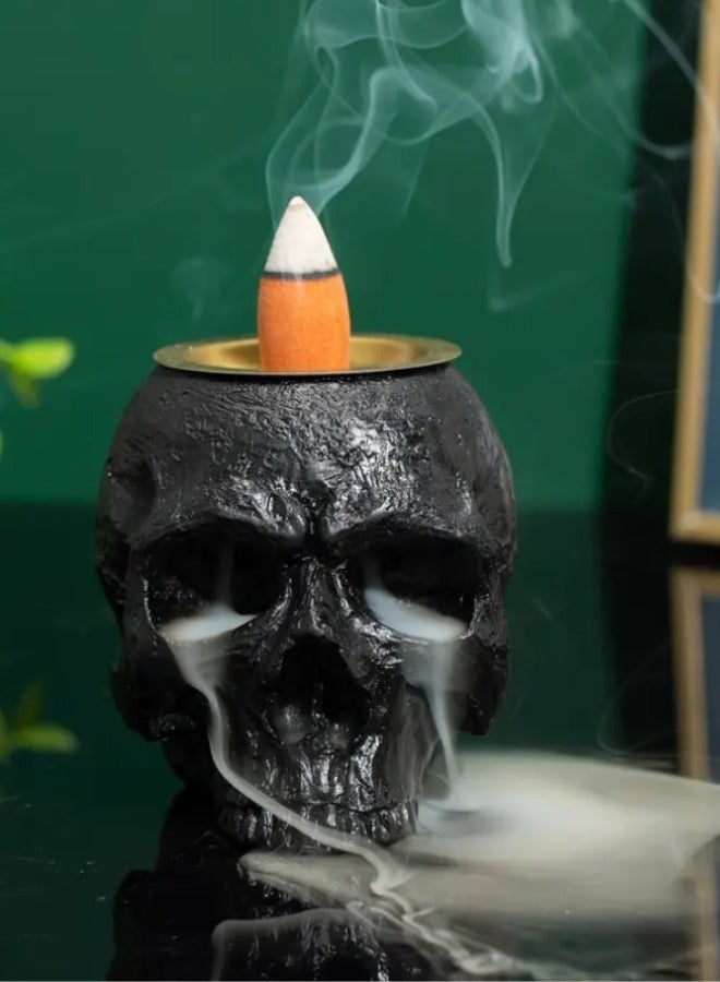 Attractive Dark Black Skull Incense Burner, Home and Office Decoration with 10 Pieces of Incense
