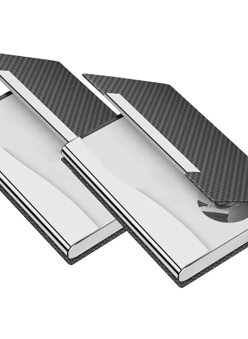 Professional Business Card Holder Case for Men and Women, Metal Wallet for Credit and Name Cards, PU Leather and Stainless Steel Design, Sleek Black Carbon Finish - Image 1