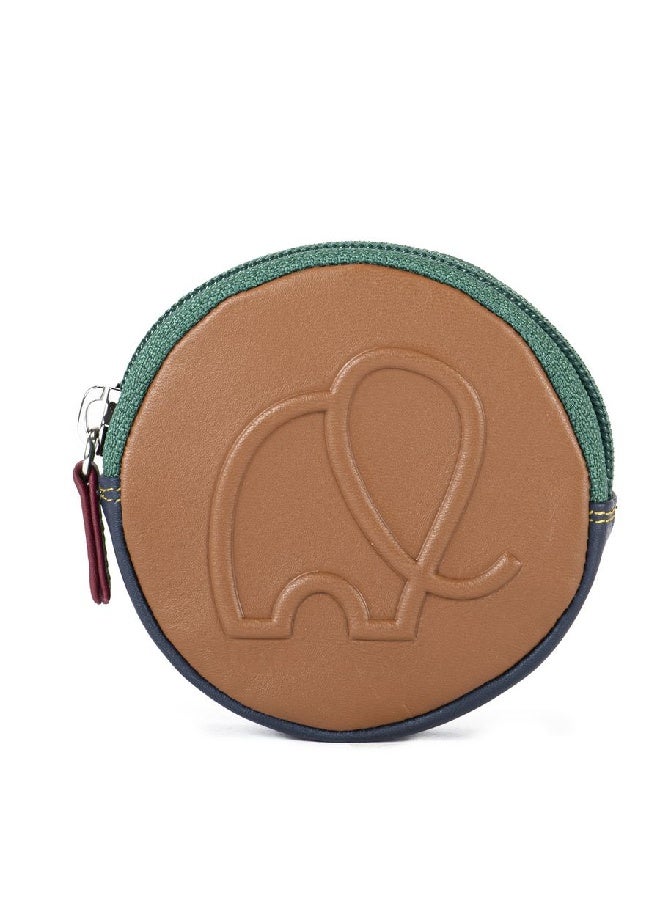 mywalit Premium Nappa Leather Round Coin Purse with Zip Closure | Compact Coin Wallet with Embossed Mywalit Elephant Design | Stylish Small Change Pouch – Bosco Green - Image 1