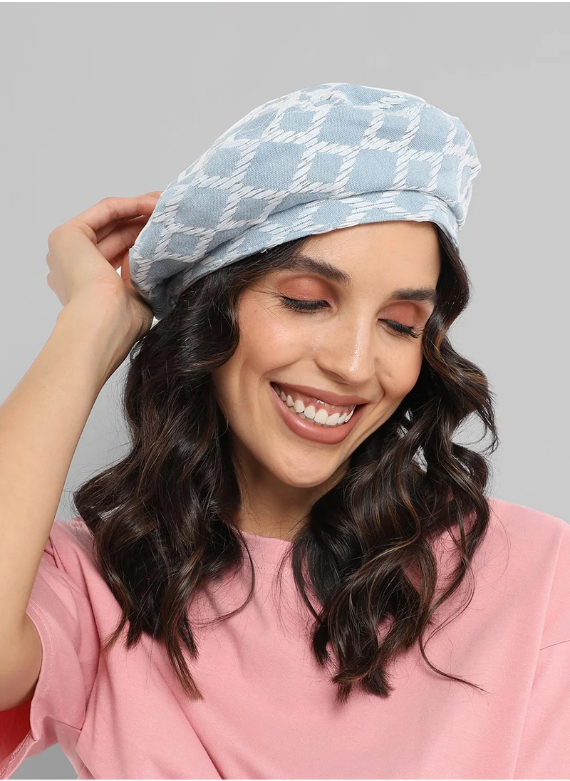 Haute Sauce Rhombus Weave Beret Hat - Light Blue & White