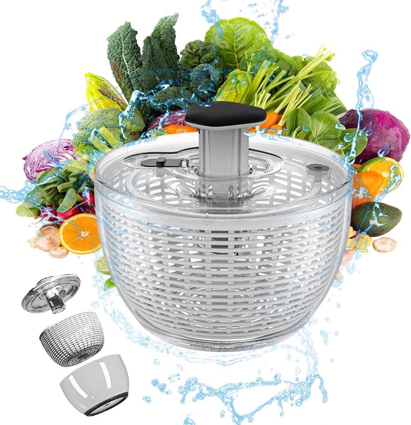 gluckluz Salad Spinner with Bowl 6L, Large Vegetable Washing Machine Fruit Clean Washer Drainer Lettuce Rotary Dryer, Manual Mixer Food Drain Basket Strainer Double Detachable Kitchen Restaurant Prep Container - Image 1