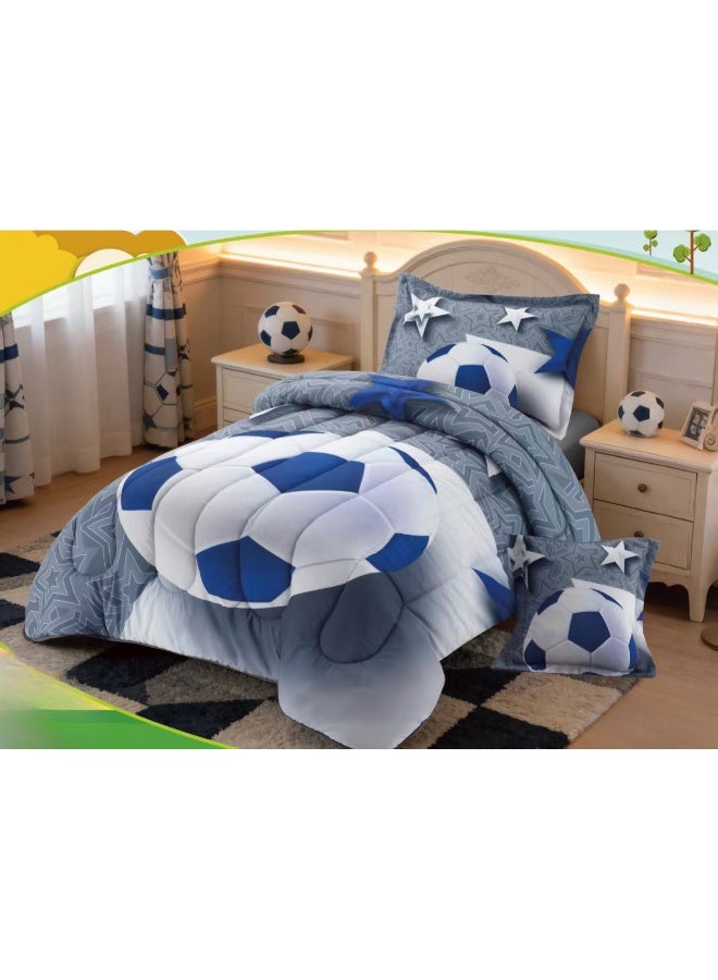 سمارت هوم مفرش سرير بتصميم عصري 4 قطع (مفرش بحشوة مقاس 230×170سم + واقي مرتبة مقاس 200×120+30 سم + كيس مخدة + غطاء وسادة مربعة) – طقم مفارش سرير شبابية فاخرة لغرف النوم والطلاب والمراهقين - Image 3