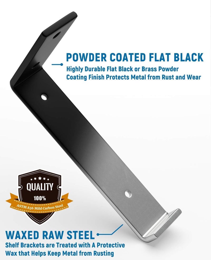 LEOPO 8 inch Shelf Brackets 6-Pack ,1/5 inch Thick Heavy Duty Industrial Bracket for DIY Floating Shelf Support, Black Coated Wall Shelf Support, 7.25” x 4” x 1.5” - Image 5