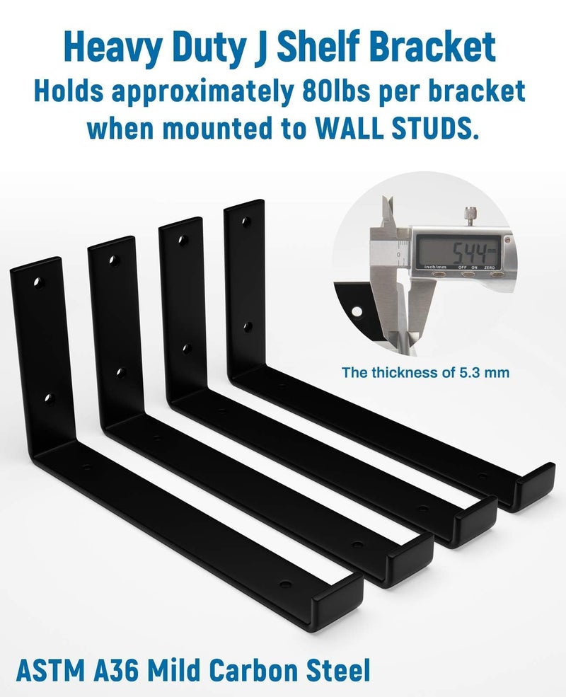LEOPO 8 inch Shelf Brackets 6-Pack ,1/5 inch Thick Heavy Duty Industrial Bracket for DIY Floating Shelf Support, Black Coated Wall Shelf Support, 7.25” x 4” x 1.5” - Image 4