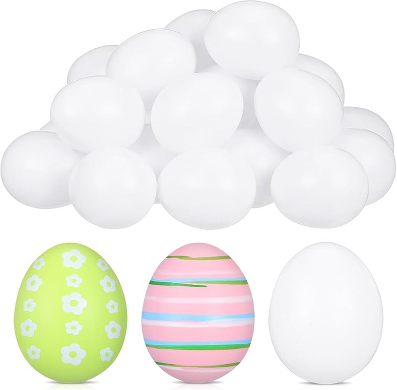 60 Pieces White Plastic DIY Easter Eggs for Crafts Hand Painted Decor Kids Toys - Image 1