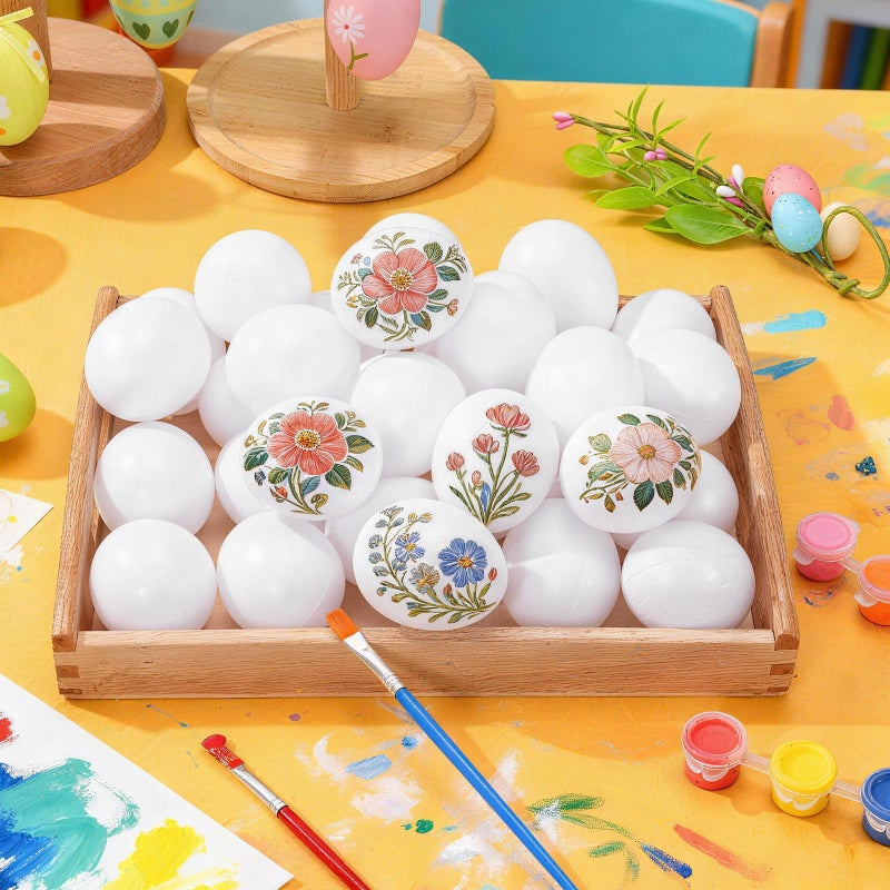 60 Pieces White Plastic DIY Easter Eggs for Crafts Hand Painted Decor Kids Toys - Image 4