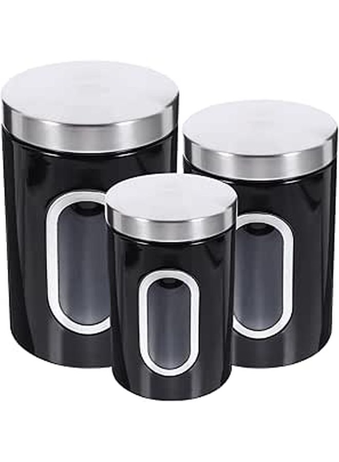 Black Stainless Steel Airtight Canister Set for Coffee Tea Kitchen Storage 3pcs - Image 1