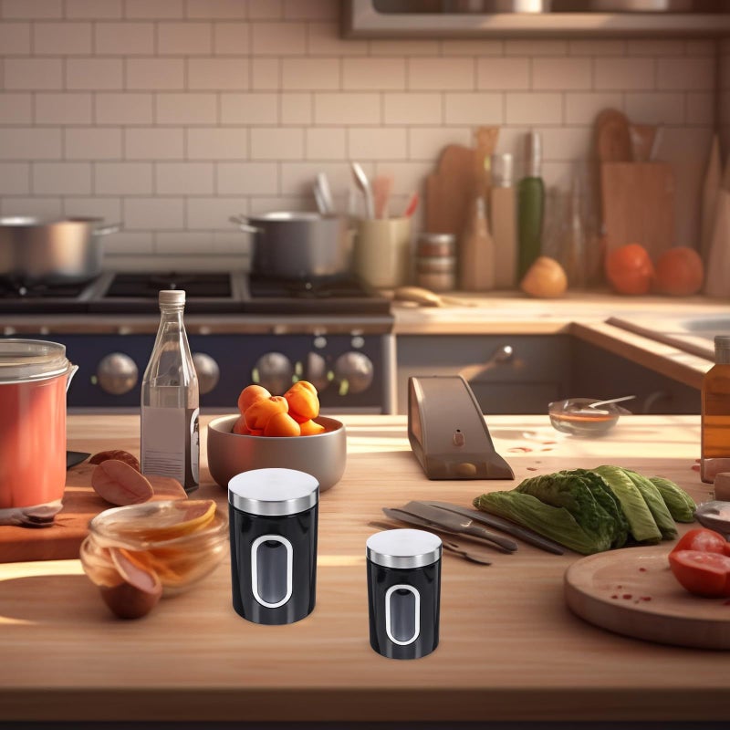 Black Stainless Steel Airtight Canister Set for Coffee Tea Kitchen Storage 3pcs - Image 4