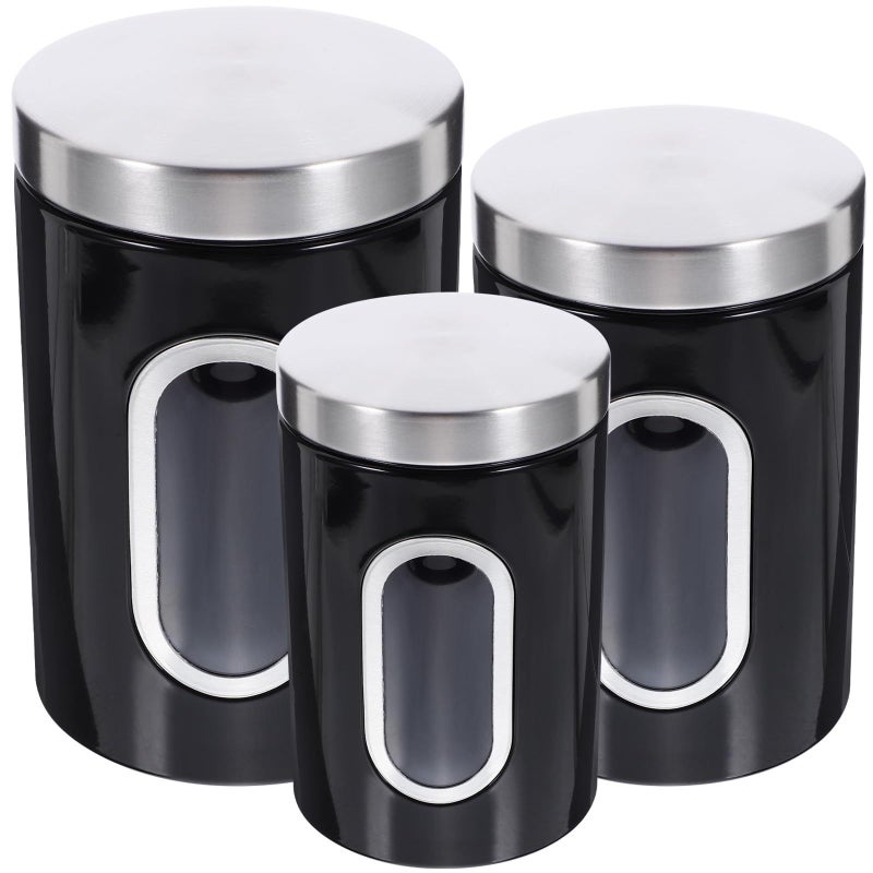 Black Stainless Steel Airtight Canister Set for Coffee Tea Kitchen Storage 3pcs - Image 2