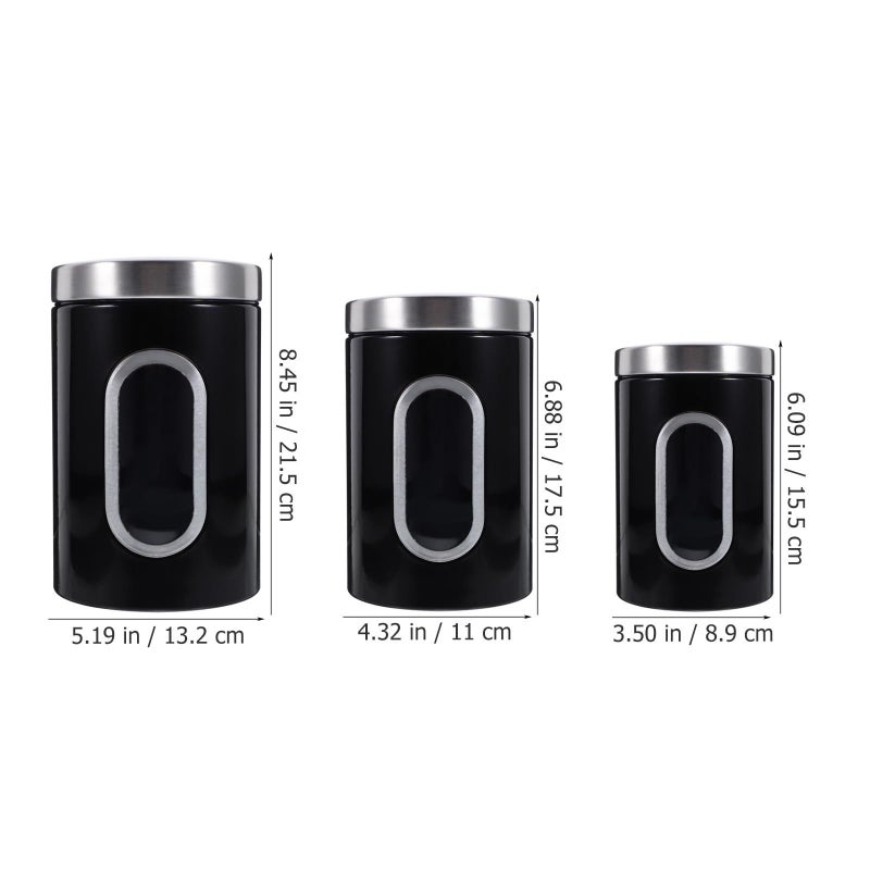 Black Stainless Steel Airtight Canister Set for Coffee Tea Kitchen Storage 3pcs - Image 3