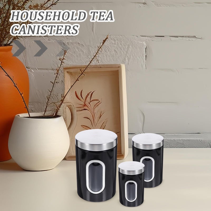 Black Stainless Steel Airtight Canister Set for Coffee Tea Kitchen Storage 3pcs - Image 5
