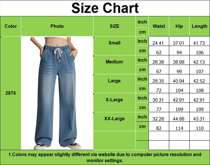 CaniBtr Drawstring Jeans Women High Elastic Waisted Stretch Wide Leg Straight Baggy Trouser Jeans Blue XL - Image 5