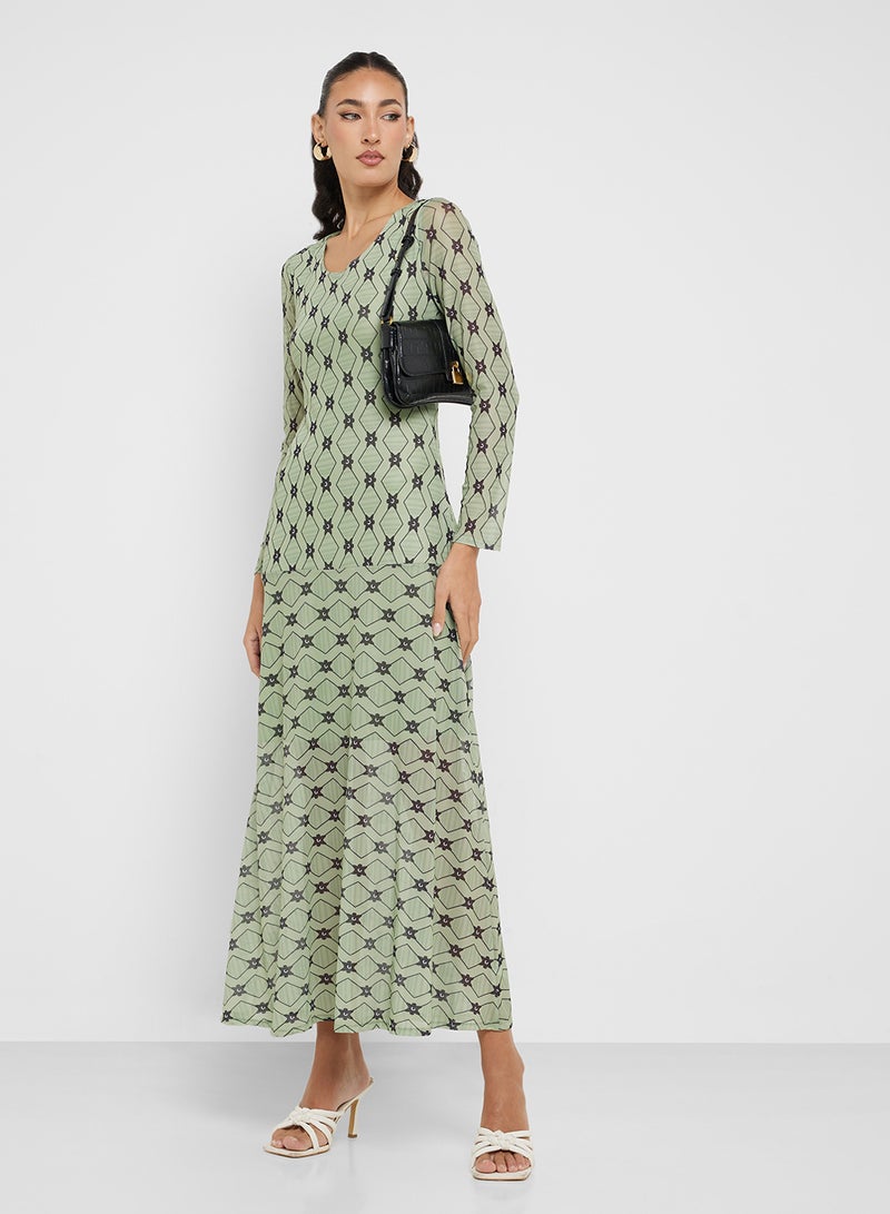 Ginger Printed Mesh Midi Dress - Image 1