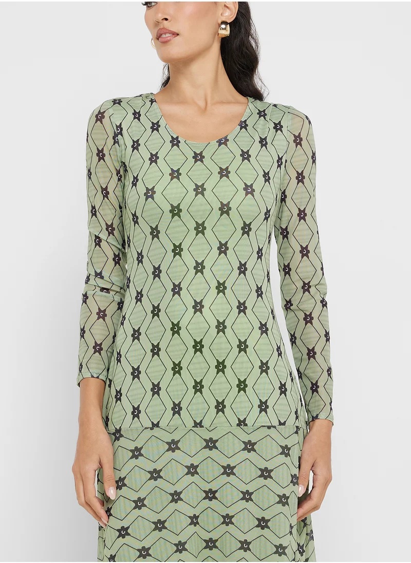 Ginger Lace Overlay Scoop Neck A Line Dress