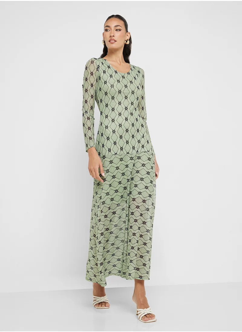 Ginger Lace Overlay Scoop Neck A Line Dress