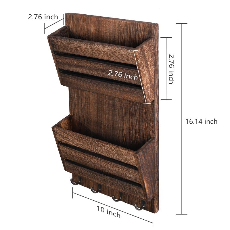 MOOACE Mail Organizer Wall Mount with Key Hooks, 2-Slot Wood Mail and Key Holder, Wall File Organizer Office Letter Folder Accessories Organizer Home Farmhouse Decor - Image 5