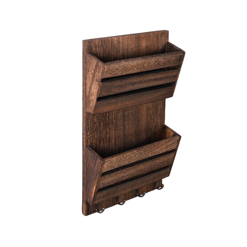 MOOACE Mail Organizer Wall Mount with Key Hooks, 2-Slot Wood Mail and Key Holder, Wall File Organizer Office Letter Folder Accessories Organizer Home Farmhouse Decor - Image 2