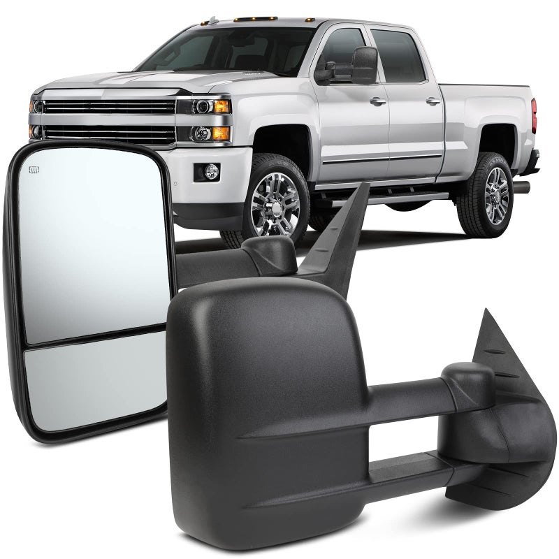 OCPTY Towing Mirrors With Power Heated Left And Right Side Tow Mirrors Compatible With 20072013 For Chevy Avalanche 1500 Suburban 15002500 For Gmc Yukon Xl 15002500 With Black Housing
