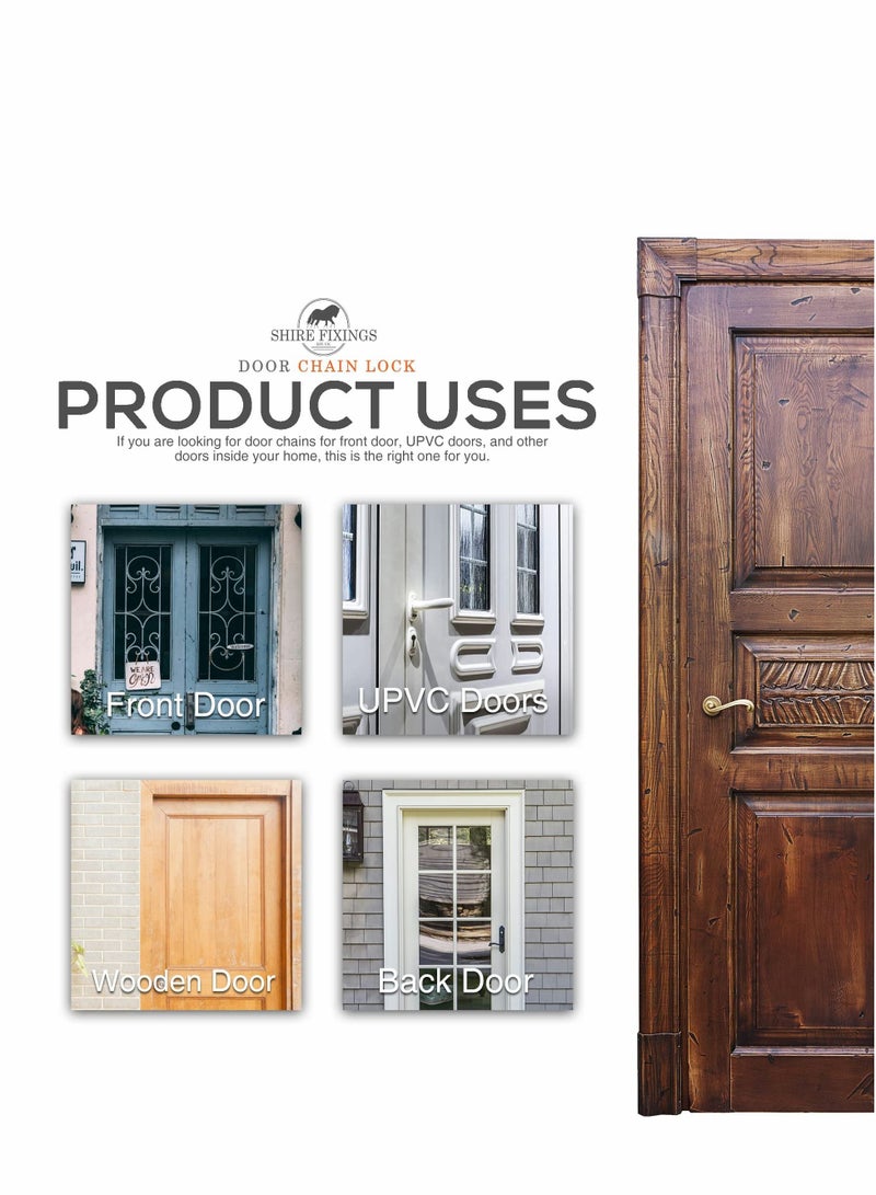 Excefore قفل سلسلة الباب الداخلي المحدد/المحدد للأمان للأبواب الأمامية أو UPVC قطعة واحدة من الفولاذ المطلي بالكروم مع التجهيزات الكاملة  - Image 2