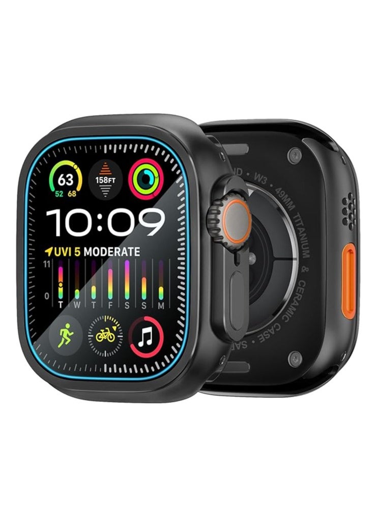 Generic Soft silicone TPU screen protector for Apple Watch series 7/8/9 45mm, sturdy bumper thin frame + 9H tempered glass film +PC back cover, [stylish][waterproof], matte black  - Image 1