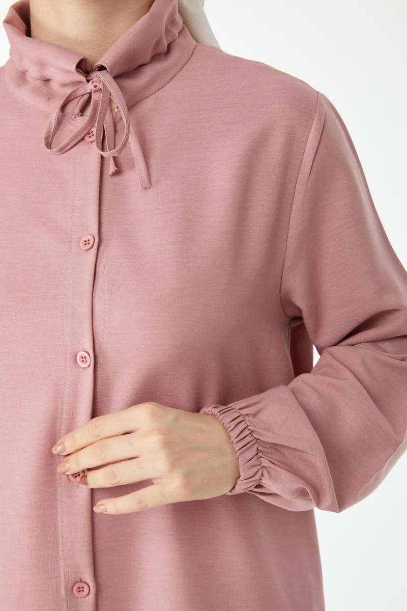 Tofisa 24513-GUL Collar Lace Detail Tunic